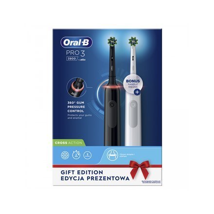 Oral-B | Pro3 3900 Cross Action | Elektryczna szczoteczka do zębów | Wymienna | Dla dorosłych | czarno-biały | Liczba dołączonyc Oral-B | Pro3 3900 Cross Action | Elektryczna szczoteczka do zębów | Wymienna | Dla dorosłych | czarno-biały | Liczba dołączonyc