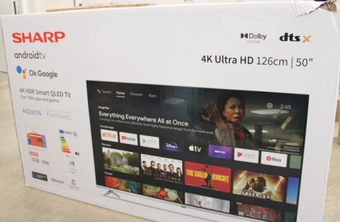 Sharp | 50FP1EA | 50" (126cm) | Smart TV | Android TV | 4K UHD | USZKODZONE OPAKOWANIE, NIEOPAKOWANE, UŻYWANE, ZARYSOWANIA Z BOK Sharp | 50FP1EA | 50" (126cm) | Smart TV | Android TV | 4K UHD | USZKODZONE OPAKOWANIE, NIEOPAKOWANE, UŻYWANE, ZARYSOWANIA Z BOK