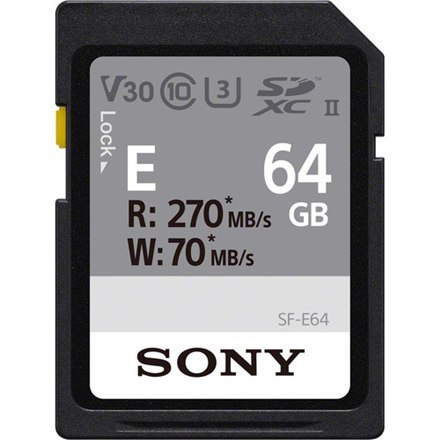 Sony 64GB SF-E Series SDXC UHS-II Memory Card, V30 Sony | SF-E UHS-II SDXC Memory Card | SFE64 | 64 GB | SDXC | Flash memory cla Sony 64GB SF-E Series SDXC UHS-II Memory Card, V30 Sony | SF-E UHS-II SDXC Memory Card | SFE64 | 64 GB | SDXC | Flash memory cla