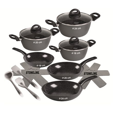 Stoneline | Ceramic Cookware Set of 14 | 15710 | 3 pans; 3 pots; 3 lids | Black | Lid included Stoneline | Ceramic Cookware Set of 14 | 15710 | 3 pans; 3 pots; 3 lids | Black | Lid included