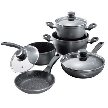 Stoneline | Cookware set of 8 | 1 sauce pan, 1 stewing pan, 1 frying pan | Die-cast aluminium | Black | Lid included Stoneline | Cookware set of 8 | 1 sauce pan, 1 stewing pan, 1 frying pan | Die-cast aluminium | Black | Lid included