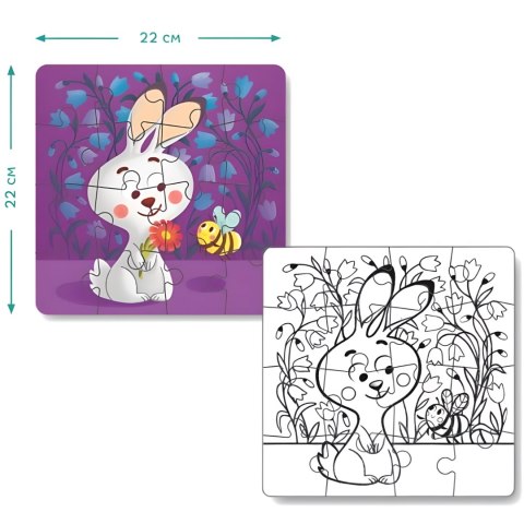 PUZZLE KOLOROWANKA 2w1 MOTYW ZAJĄCA DWUSTRONNA KREATYWNA ZABAWA DLA DZIEC