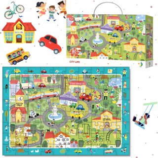 PUZZLE OBSERWACYJNE EDUKACYJNE "ŻYCIE W MIEŚCIE" 80 ELEMENTÓW UKŁADANKA