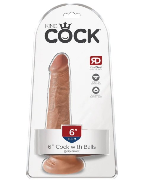 King Cock Dildo 6" Cock with Balls Tan