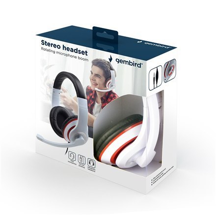 Gembird | Stereo Headset | MHS 03 WTRDBK | White and Black Color with Red Ring | 3.5 mm | Headset Gembird | Stereo Headset | MHS 03 WTRDBK | White and Black Color with Red Ring | 3.5 mm | Headset