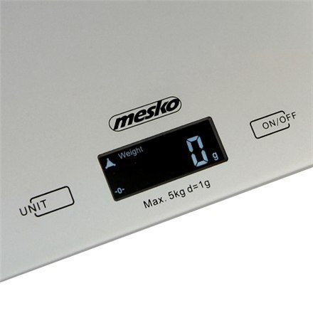 Mesko | Waga kuchenna | MS 3145 | Maksymalna waga (udźwig) 5 kg | Podziałka 1 g | Typ wyświetlacza LCD | Srebrny Mesko | Waga kuchenna | MS 3145 | Maksymalna waga (udźwig) 5 kg | Podziałka 1 g | Typ wyświetlacza LCD | Srebrny