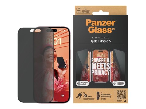 PanzerGlass | Ochraniacz ekranu | Apple | iPhone 15 | Szkło | Czarny | Ultra-Wide Fit PanzerGlass | Ochraniacz ekranu | Apple | iPhone 15 | Szkło | Czarny | Ultra-Wide Fit