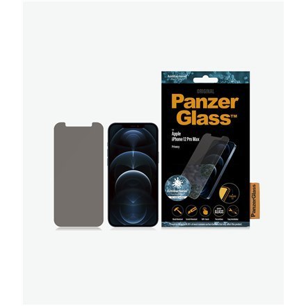 PanzerGlass | Ochraniacz ekranu - szkło - z filtrem prywatności | Apple iPhone 12 Pro Max | Szkło hartowane | Czarny | Przezrocz PanzerGlass | Ochraniacz ekranu - szkło - z filtrem prywatności | Apple iPhone 12 Pro Max | Szkło hartowane | Czarny | Przezrocz