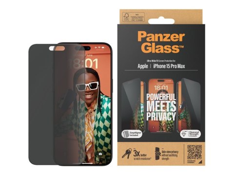 PanzerGlass | Privacy Screen Protector | Apple | iPhone 15 Pro Max | Tempered glass | Black | Ultra-Wide Fit W. Easyaligner PanzerGlass | Privacy Screen Protector | Apple | iPhone 15 Pro Max | Tempered glass | Black | Ultra-Wide Fit W. Easyaligner