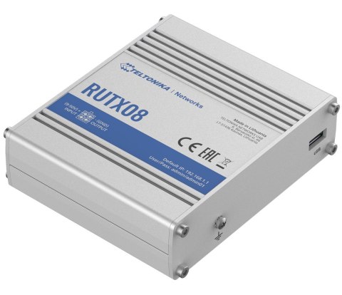 Router przemysłowy | RUTX08 | Brak Wi-Fi | 10/100/1000 Mbit/s | Porty Ethernet LAN (RJ-45) 4 | Obsługa sieci mesh Nie | MU-MiMO Router przemysłowy | RUTX08 | Brak Wi-Fi | 10/100/1000 Mbit/s | Porty Ethernet LAN (RJ-45) 4 | Obsługa sieci mesh Nie | MU-MiMO