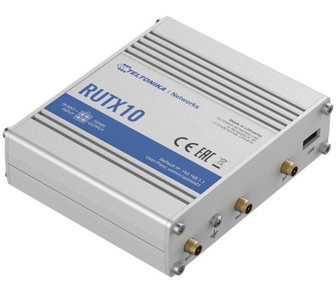 Router przemysłowy | RUTX10 | 802.11ac | 867 Mbit/s | 10/100/1000 Mbit/s | Porty Ethernet LAN (RJ-45) 4 | Obsługa sieci mesh Nie Router przemysłowy | RUTX10 | 802.11ac | 867 Mbit/s | 10/100/1000 Mbit/s | Porty Ethernet LAN (RJ-45) 4 | Obsługa sieci mesh Nie