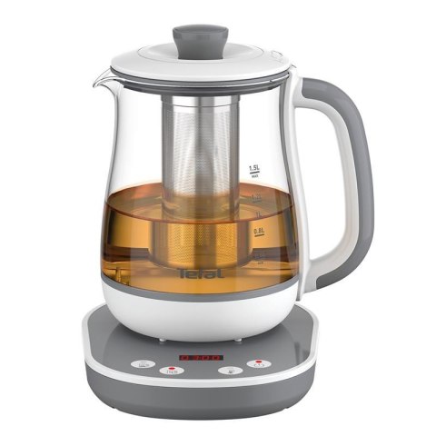 TEFAL Tastea Czajnik | BJ551B10 | Czajnik do herbaty | 1400 W | 1,5 L | Szkło | Obrotowa podstawa 360° | Szary/Biały TEFAL Tastea Czajnik | BJ551B10 | Czajnik do herbaty | 1400 W | 1,5 L | Szkło | Obrotowa podstawa 360° | Szary/Biały