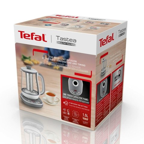 TEFAL Tastea Czajnik | BJ551B10 | Czajnik do herbaty | 1400 W | 1,5 L | Szkło | Obrotowa podstawa 360° | Szary/Biały TEFAL Tastea Czajnik | BJ551B10 | Czajnik do herbaty | 1400 W | 1,5 L | Szkło | Obrotowa podstawa 360° | Szary/Biały