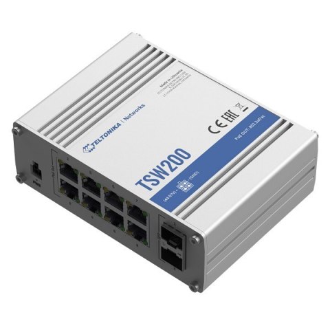 Teltonika Ethernet Switch TSW200 Unmanaged, Desktop, 1 Gbps (RJ-45) ports quantity 8, SFP ports quantity 2, PoE ports quantity 8 Teltonika Ethernet Switch TSW200 Unmanaged, Desktop, 1 Gbps (RJ-45) ports quantity 8, SFP ports quantity 2, PoE ports quantity 8