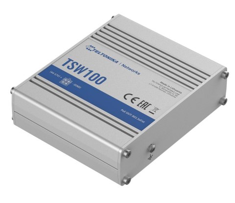 Teltonika | Industiral POE+ Swith | TSW100 | Unmanaged | Desktop | Porty 1 Gb/s (RJ-45) w ilości 5 | Porty PoE w ilości 4 | Port Teltonika | Industiral POE+ Swith | TSW100 | Unmanaged | Desktop | Porty 1 Gb/s (RJ-45) w ilości 5 | Porty PoE w ilości 4 | Port