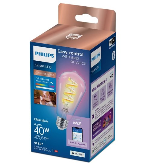 WiZ Philips Smart WiFi Filament Clear ST64 E27 6.3W 470Lm RGB Wizarding World WiZ Philips Smart WiFi Filament Clear ST64 E27 6.3W 470Lm RGB Wizarding World