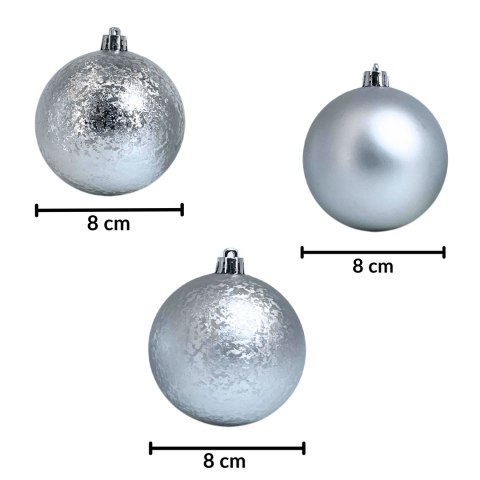Zestaw 20 bombek choinkowych 8cm - eleganckie srebro