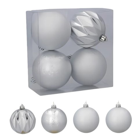 Zestaw 4 bombek choinkowych 8cm - eleganckie srebro Zestaw 4 bombek choinkowych 8cm - eleganckie srebro