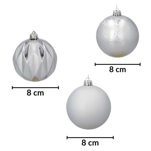 Zestaw 4 bombek choinkowych 8cm - eleganckie srebro Zestaw 4 bombek choinkowych 8cm - eleganckie srebro