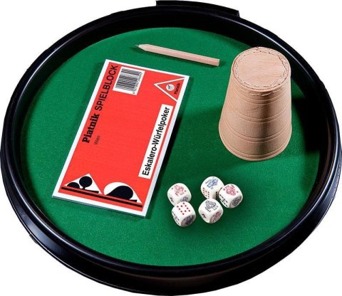 Kości pokerowe z tacką, kubkiem i bloczkiem 1 Kości pokerowe z tacką, kubkiem i bloczkiem 1
