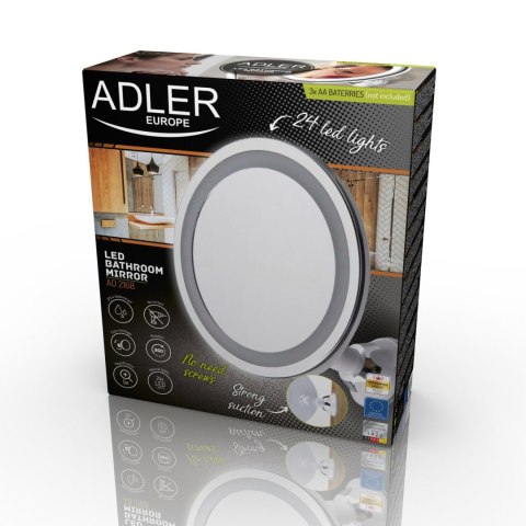 Lusterko LED Adler AD 2168 łazienkowe powiększające do makijażu 24 LED obrotowe 360 przyssawka