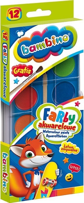 Farby akwarelowe 12 kolorów ZWIERZAKI UCZNIAKI