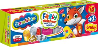 Farby plakatowe 12 kolorów 20 ml ZWIERZAKI UCZNIAKI