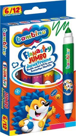 Flamastry dwustronne Jumbo 12 kolorów 6 sztuk ZWIERZAKI UCZNIAKI Flamastry dwustronne Jumbo 12 kolorów 6 sztuk ZWIERZAKI UCZNIAKI