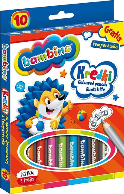 Kredki BAMBINO w oprawie drewnianej 10 kolorów + temperówka ZWIERZAKI UCZNIAKI Kredki BAMBINO w oprawie drewnianej 10 kolorów + temperówka ZWIERZAKI UCZNIAKI