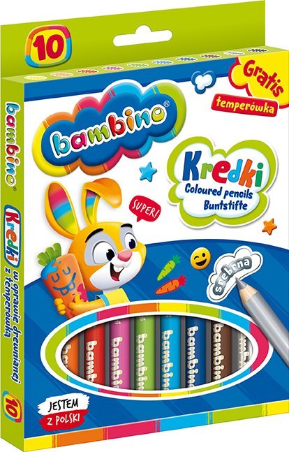 Kredki BAMBINO w oprawie drewnianej 10 kolorów + temperówka ZWIERZAKI UCZNIAKI Kredki BAMBINO w oprawie drewnianej 10 kolorów + temperówka ZWIERZAKI UCZNIAKI