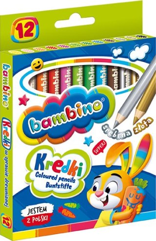 Kredki BAMBINO w oprawie drewnianej 12 kolorów ZWIERZAKI UCZNIAKI