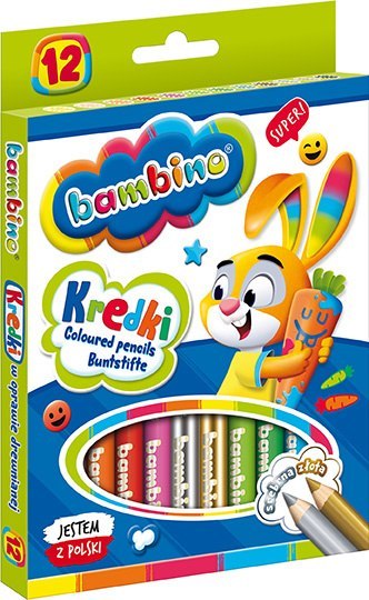 Kredki BAMBINO w oprawie drewnianej 12 kolorów ZWIERZAKI UCZNIAKI Kredki BAMBINO w oprawie drewnianej 12 kolorów ZWIERZAKI UCZNIAKI
