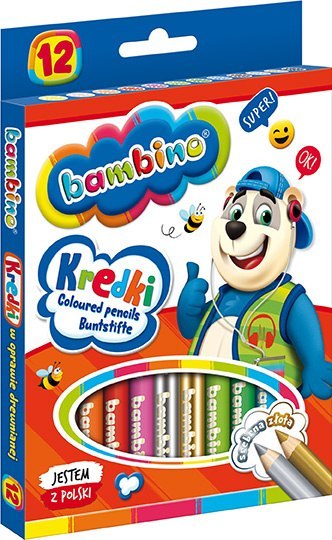 Kredki BAMBINO w oprawie drewnianej 12 kolorów ZWIERZAKI UCZNIAKI Kredki BAMBINO w oprawie drewnianej 12 kolorów ZWIERZAKI UCZNIAKI