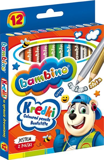 Kredki BAMBINO w oprawie drewnianej 12 kolorów ZWIERZAKI UCZNIAKI Kredki BAMBINO w oprawie drewnianej 12 kolorów ZWIERZAKI UCZNIAKI