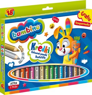 Kredki BAMBINO w oprawie drewnianej 18 kolorów + temperówka ZWIERZAKI UCZNIAKI