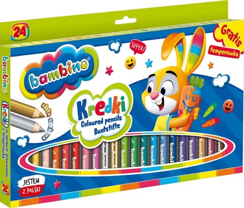 Kredki BAMBINO w oprawie drewnianej 24 kolory + temperówka ZWIERZAKI UCZNIAKI Kredki BAMBINO w oprawie drewnianej 24 kolory + temperówka ZWIERZAKI UCZNIAKI