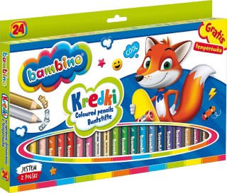 Kredki BAMBINO w oprawie drewnianej 24 kolory + temperówka ZWIERZAKI UCZNIAKI