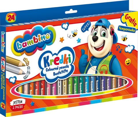 Kredki BAMBINO w oprawie drewnianej 24 kolory + temperówka ZWIERZAKI UCZNIAKI Kredki BAMBINO w oprawie drewnianej 24 kolory + temperówka ZWIERZAKI UCZNIAKI