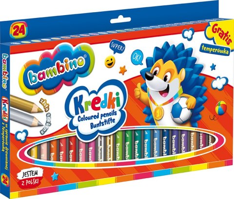 Kredki BAMBINO w oprawie drewnianej 24 kolory + temperówka ZWIERZAKI UCZNIAKI Kredki BAMBINO w oprawie drewnianej 24 kolory + temperówka ZWIERZAKI UCZNIAKI