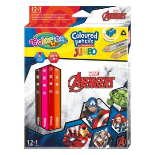 DISNEY COLORINO - KREDKI OŁÓWKOWE TRÓJKĄTNE 12 SZTUK + TEMPERÓWKA AVENGERS