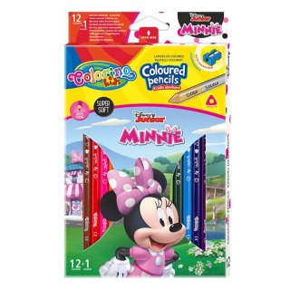 DISNEY COLORINO - KREDKI OŁÓWKOWE TRÓJKĄTNE 12 SZTUK + TEMPERÓWKA - MINNIE