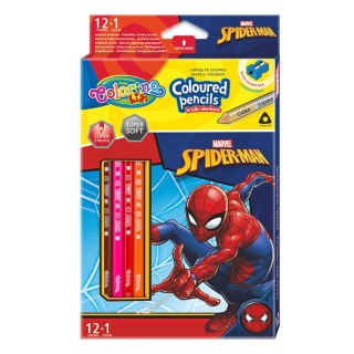 DISNEY COLORINO - KREDKI OŁÓWKOWE TRÓJKĄTNE 12 SZTUK + TEMPERÓWKA SPIDERMAN