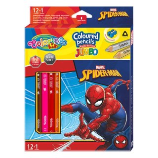 DISNEY COLORINO -KREDKI OŁÓWKOWE TRÓJKĄTNE 12 SZTUK + TEMPERÓWKA SPIDERMAN