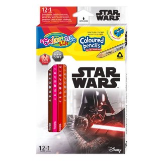 DISNEY COLORINO - KREDKI OŁÓWKOWE TRÓJKĄTNE 12 SZTUK + TEMPERÓWKA STAR WARS