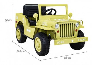 Autko Wojskowe Retro dla dzieci Beżowy + Napęd 4x4 + Pilot + 2 Bagażniki + Wolny Start + MP3 LED