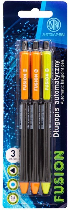 Długopis automatyczny trójkątny 0,6 mm ASTRAPEN Fusion - 3 szt. blister