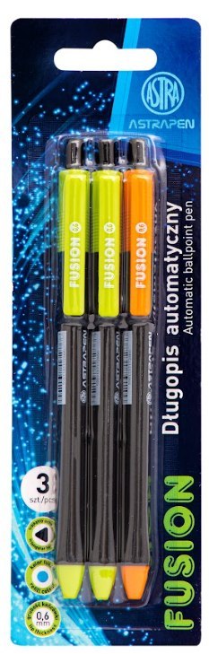 Długopis automatyczny trójkątny 0,6 mm ASTRAPEN Fusion - 3 szt. blister