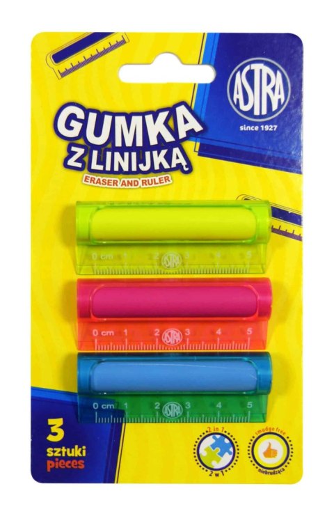 Gumka i linijka 5cm 2w1 ASTRA - 3 szt. blister Gumka i linijka 5cm 2w1 ASTRA - 3 szt. blister