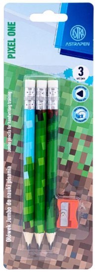 Ołówki grafitowe trójkątne HB jumbo ASTRAKIDS PIXEL ONE + temperówka - 3+1 szt. blister