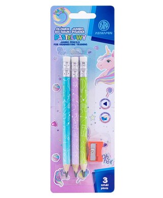 Ołówki grafitowe trójkątne HB jumbo UNICORN + temperówka - 3+1 szt. blister